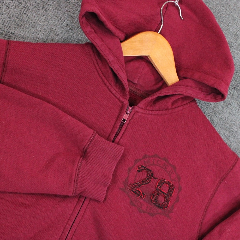 Disney Parks Mickey Mouse Patch Full Zip Hoodie Burgundy Red Small